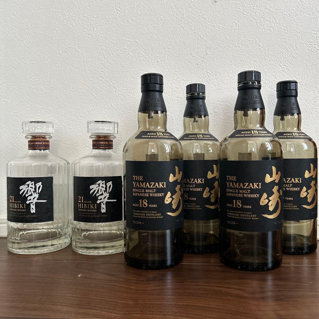 山崎18年 空瓶 未洗浄　4本　サントリー 響21年 空瓶 未洗浄　2本