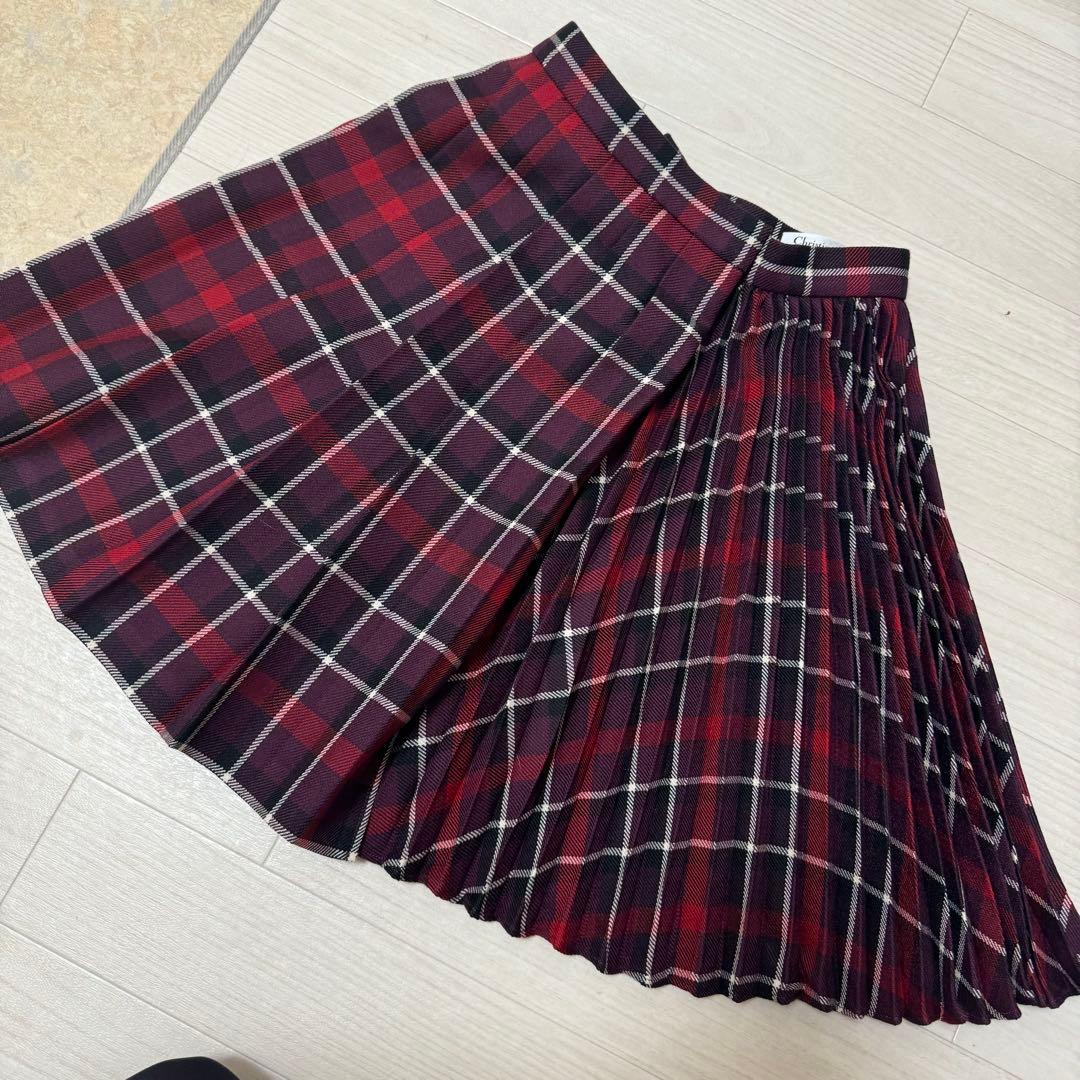 未使用☆正規品　Dior　赤チェック プリーツスカート　ラップスカート