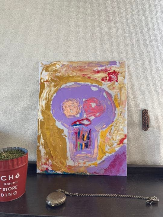 ドクロ　パールカラー 油絵絵画　artist m.t