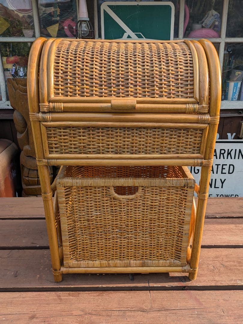 希少　飴色ラタン収納 ランドリーラック バスケット タンス　収納バスケット　カゴ