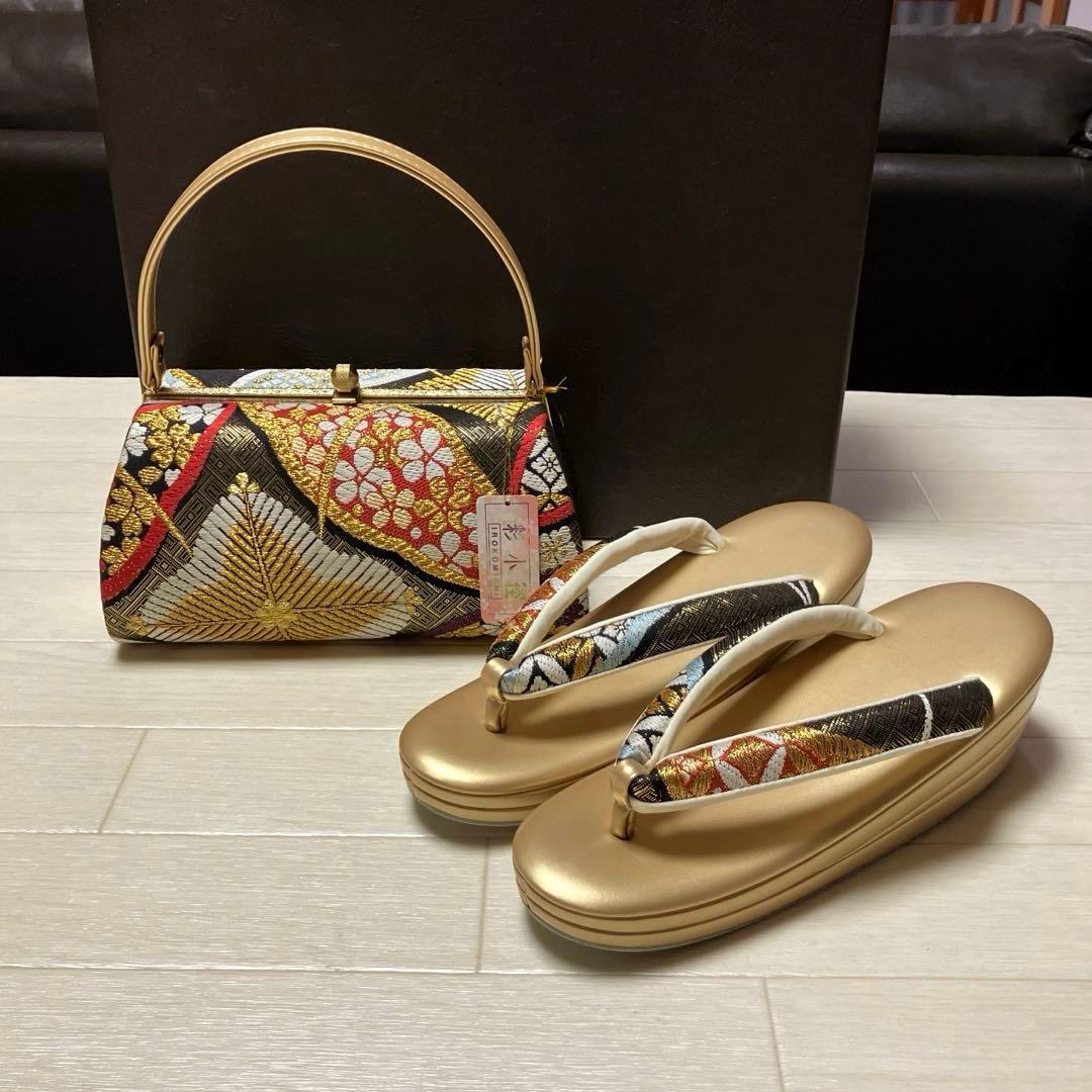 《美品・箱付き》草履バッグセット　彩小径ブランド　振袖用 正絹　帯地