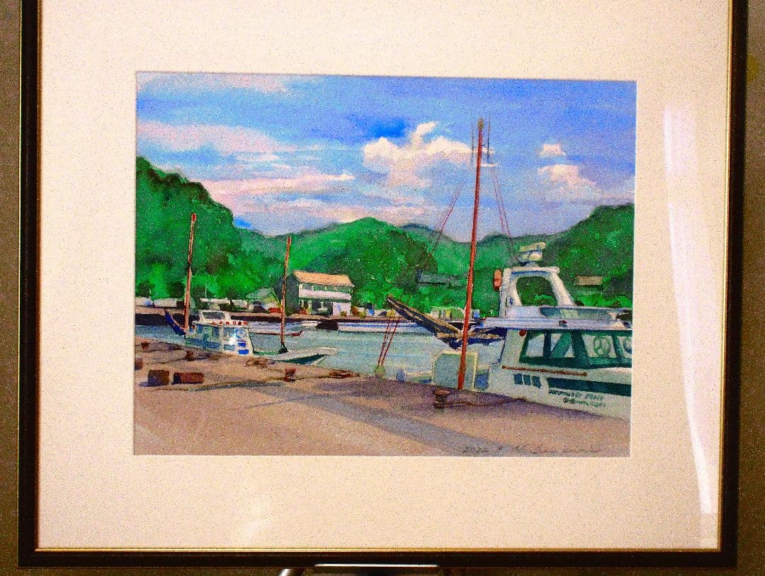 水彩画 港の風景 2022年制作 F6サイズ 原画 額装済み