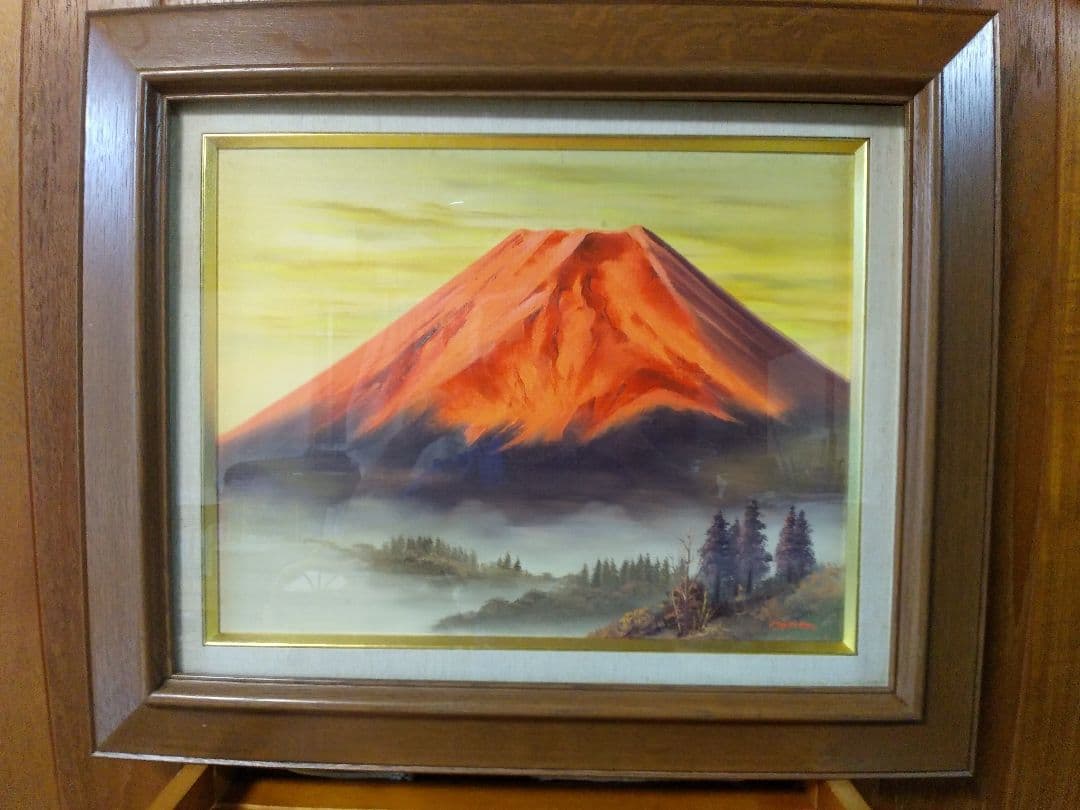 絵画シリーズNO3 油彩画 開運吉祥 富士山 森田浩二画伯「赤富士」6号肉筆美品