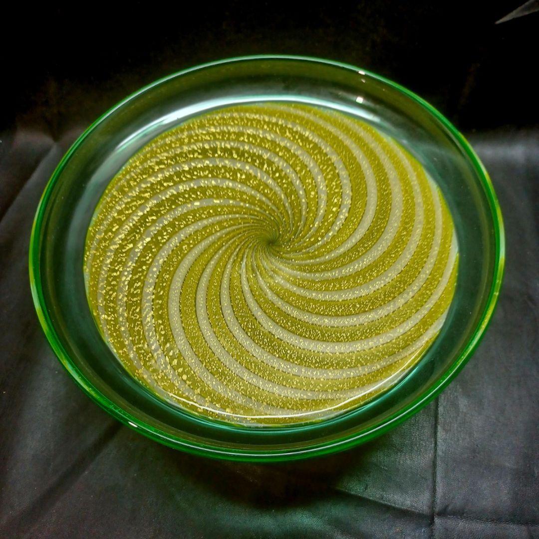 宮田高志 金彩 グリーン ライン コンポート フルーツ盛り皿