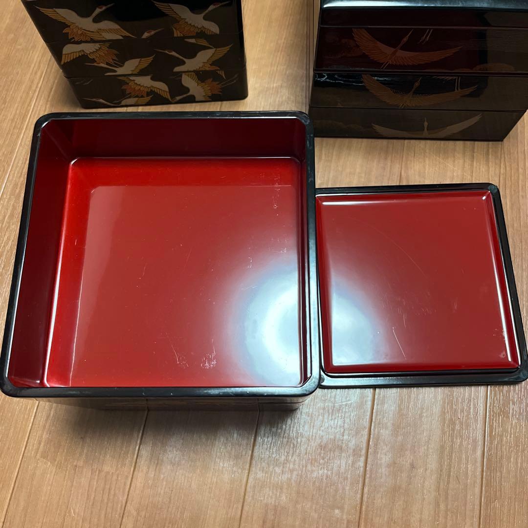 重箱 鶴と扇の装飾、3個セット