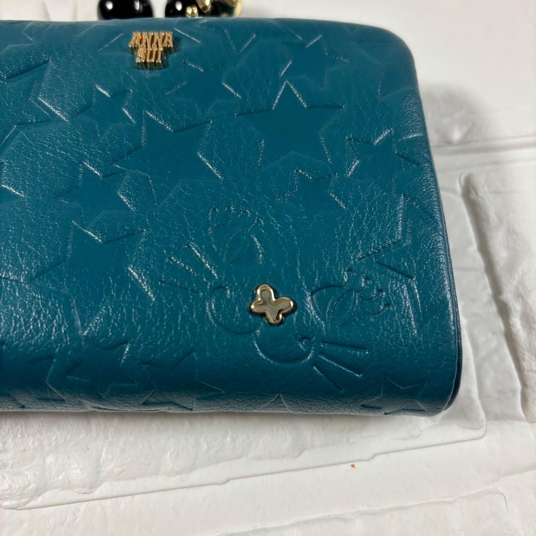 ANNA SUI プレイングキャット がま口二つ折り財布　猫 ターコイズ