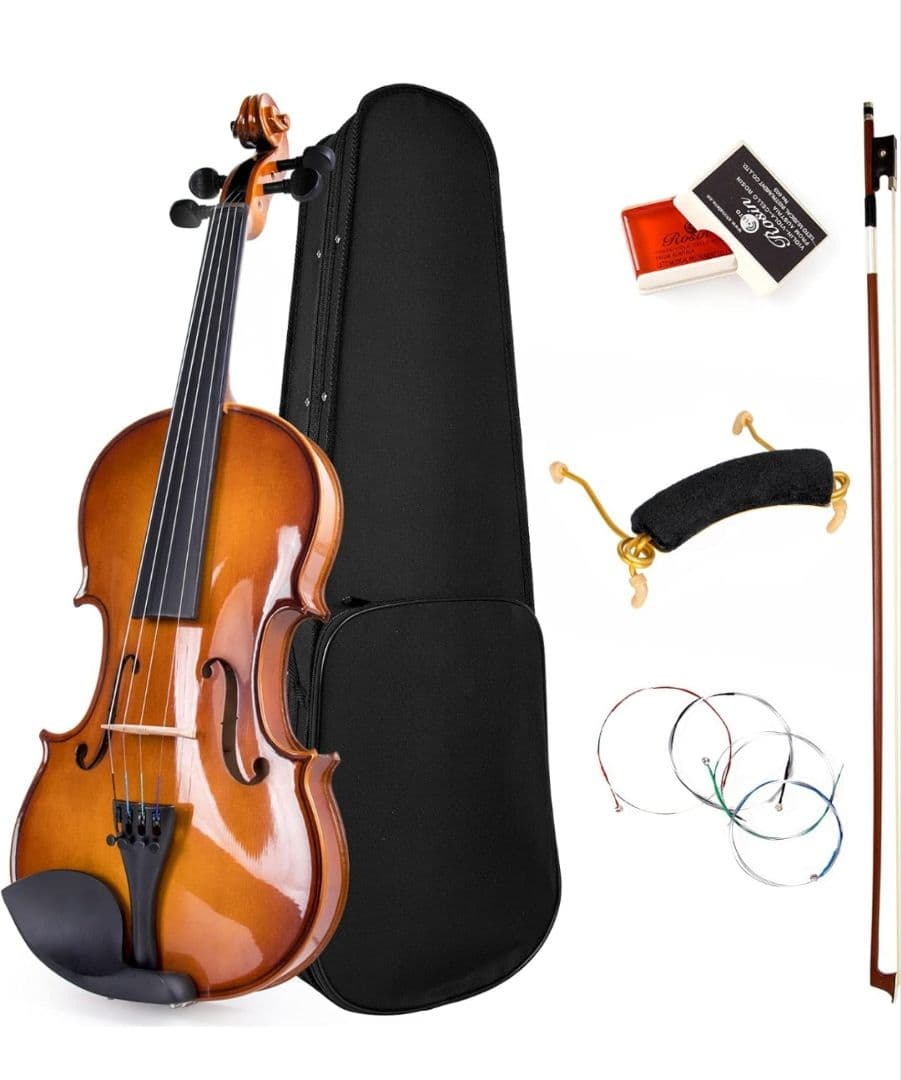 バイオリン, フルサイズ4/4 ソリッドウッド 初心者入門セット 肩当て⑥