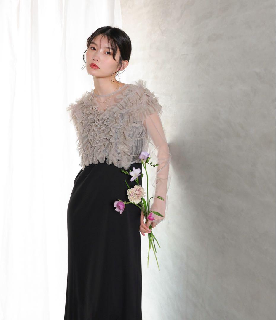 Kana チュールフリル ベストシアートップス ワンピース 3点セットドレス