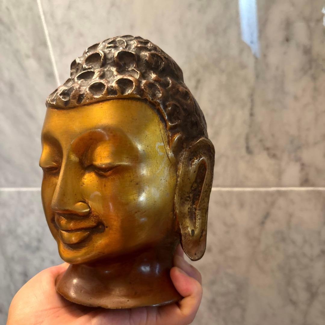 チベットアンティーク平和的なお顔で全てを見通すような瞳の仏頭　仏像涅槃