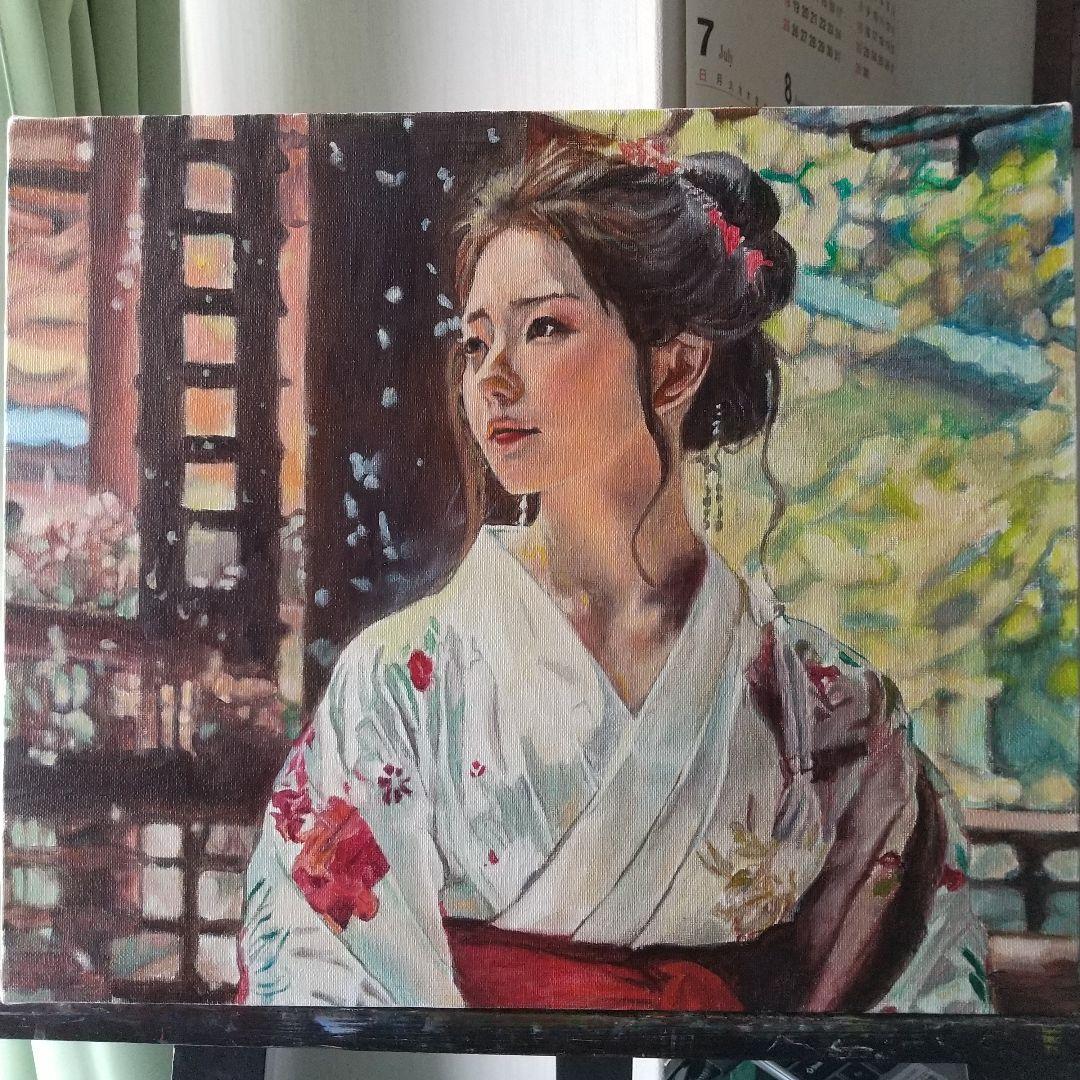 女性の肖像 油彩画 着物 8号 F8 油絵 人物画#2