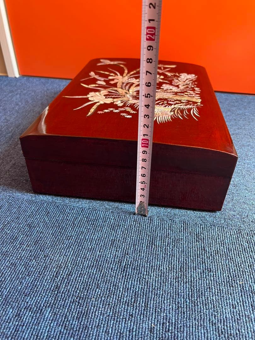 869 小物入れ　螺鈿細工 　貝細工　木製　インテリア　木箱　美術品　未使用