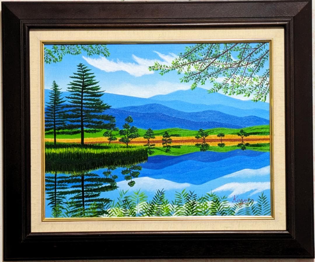 ★知床の湖・肉筆油彩画・F6キャンバス