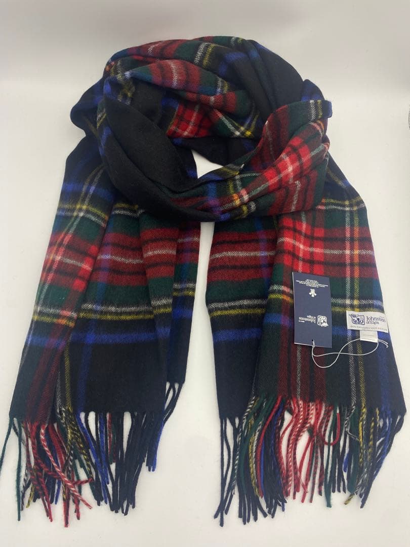 JOHNSTONS ジョンストンズ 大判チェックストール　ブラックスチュワート