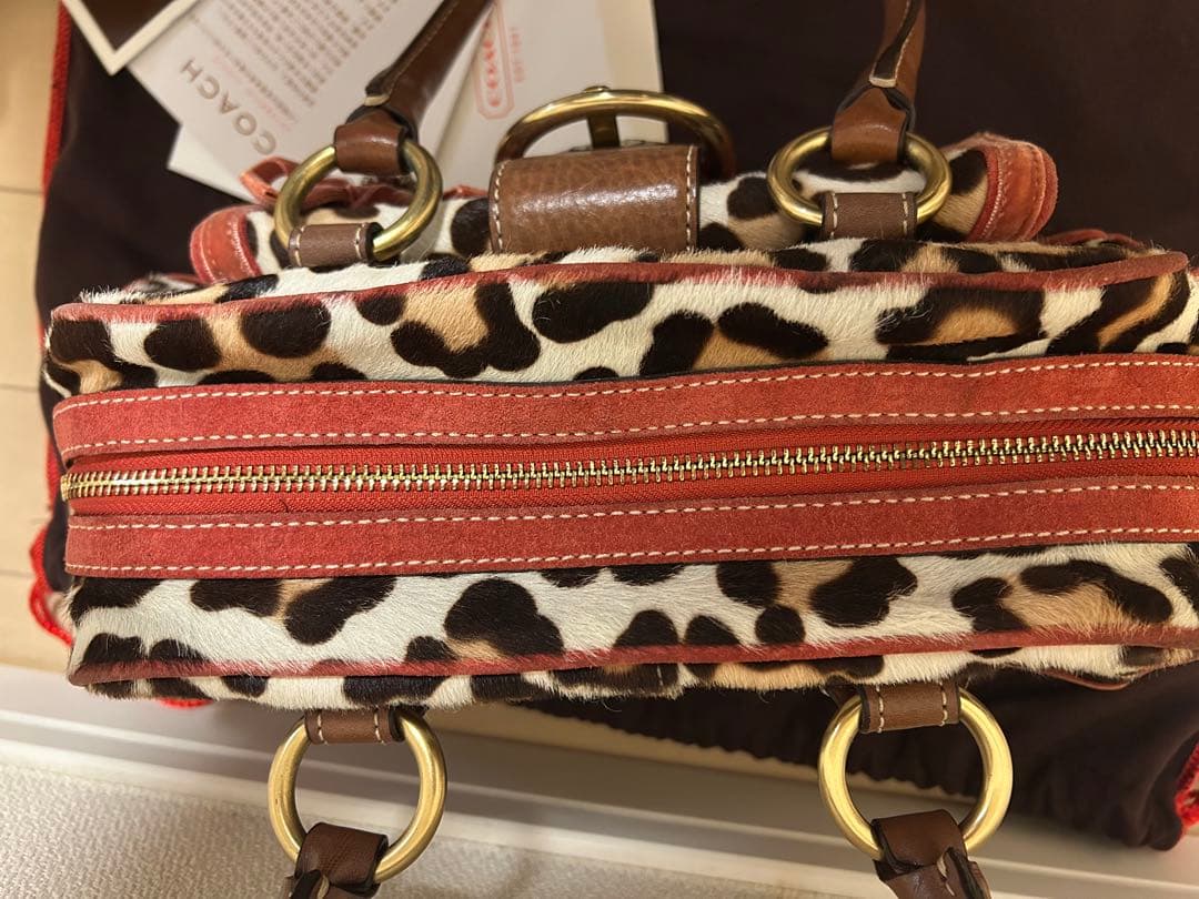 コーチ　coach ヒョウ柄ハラコハンドバッグ