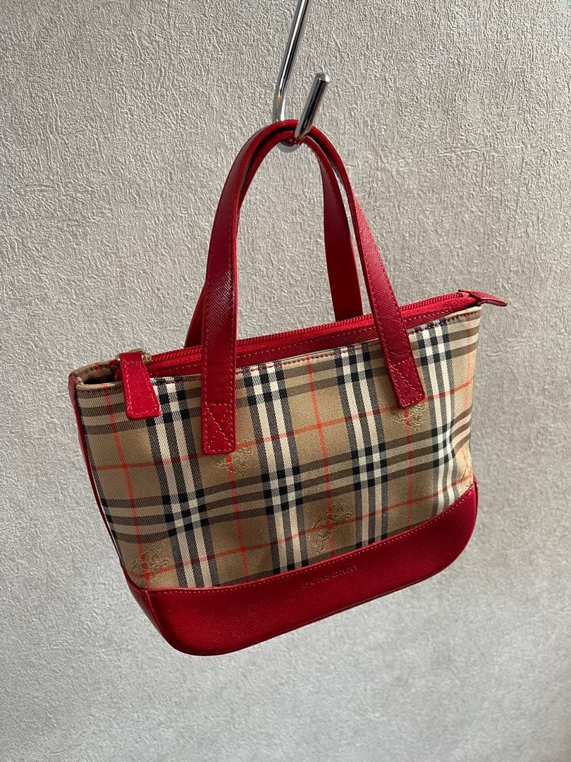 バーバリー ノバチェック ハンドバッグ ミニ レッド