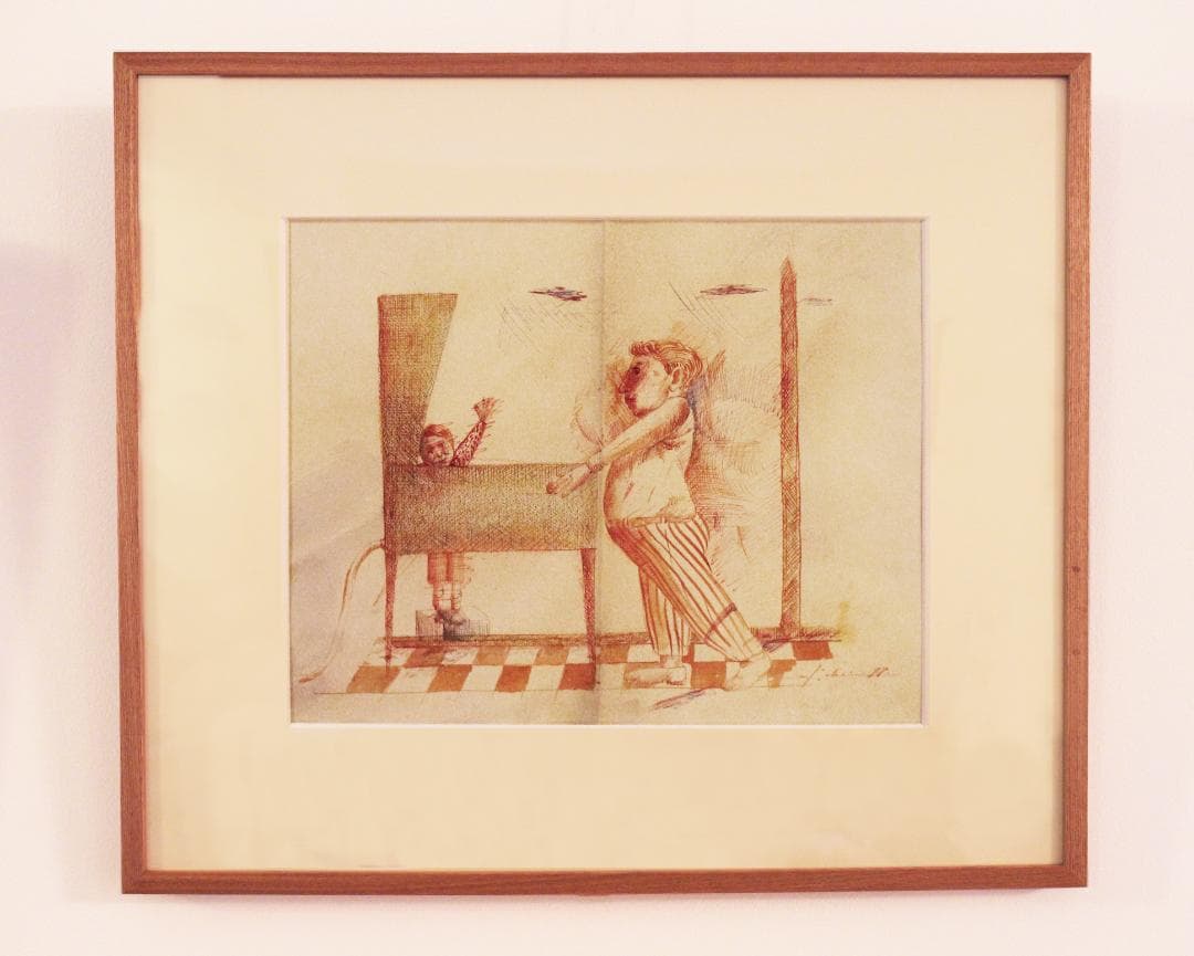 筧本生 ぺンデッサン『カフェでピンボールをする男』 かけいもとなり 1979年