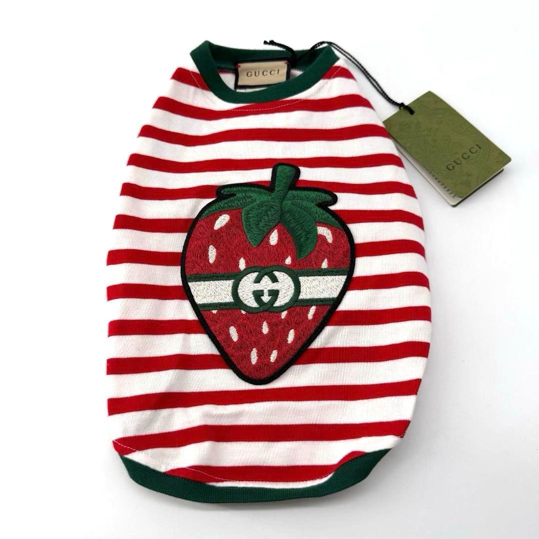 16250✨新品タグ付き✨GUCCI 犬服 いちご刺繍 赤白 ボーダー柄