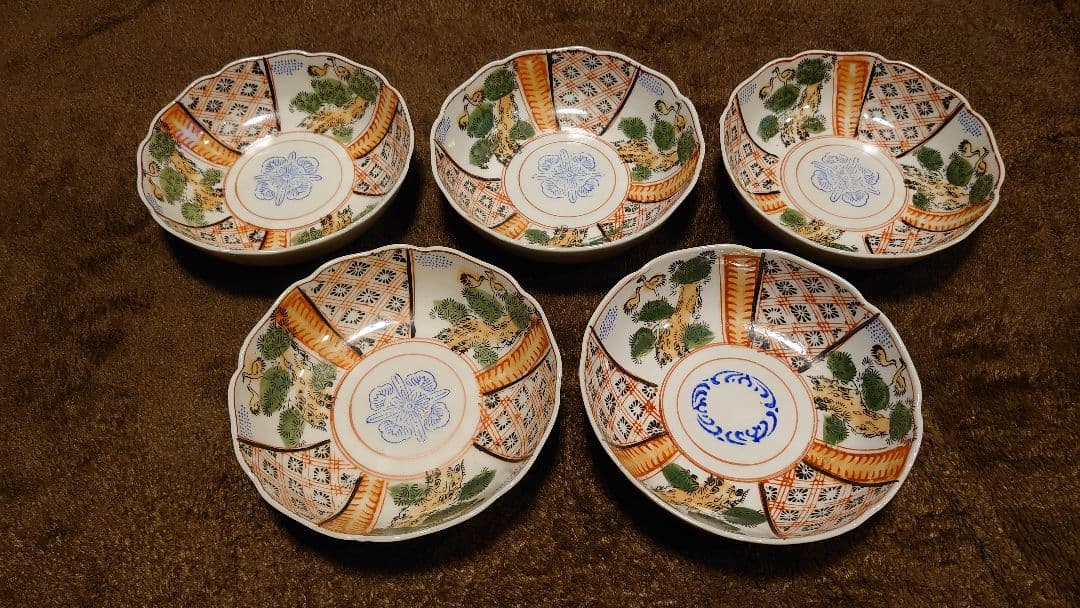 古伊万里　伊万里　なます皿　色絵　５客