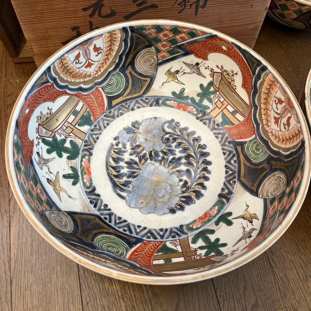 古伊万里　錦絵三ツ鉢　25ー31㎝江戸後期 茶道具 木箱