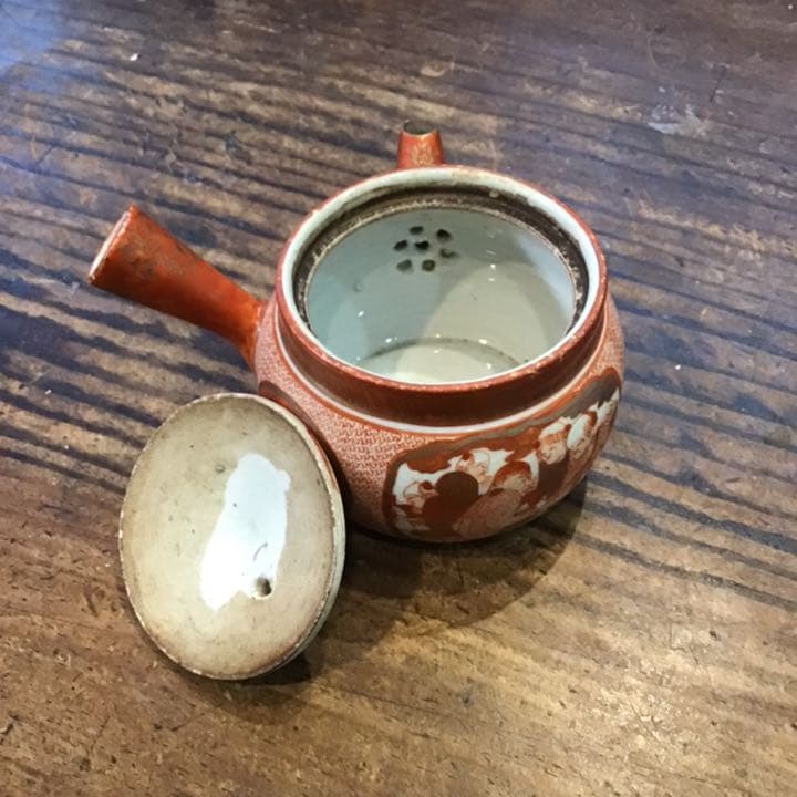 小野窯　赤絵細密唐人画急須　江戸時代