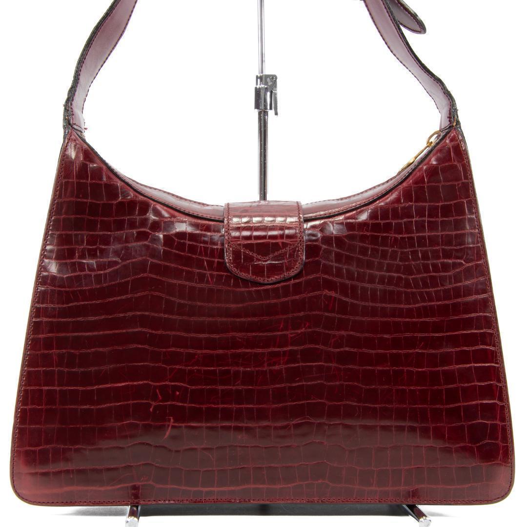 本物 オールドセリーヌ ショルダーバッグ レディース クロコ型押し 赤紫 肩掛け