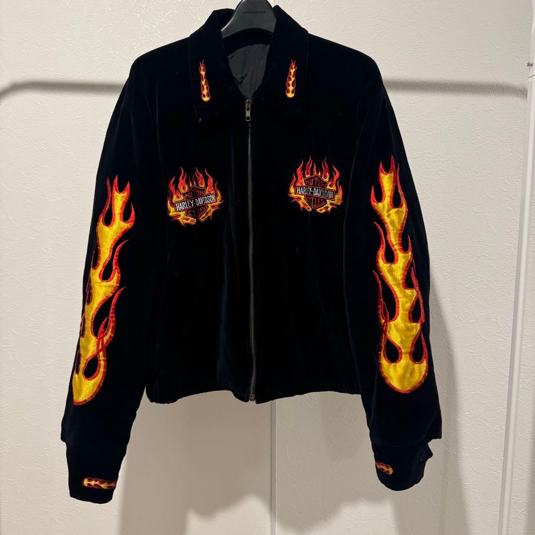 〈レア〉Harley-Davidson フレイム刺繍ベロアジャケット