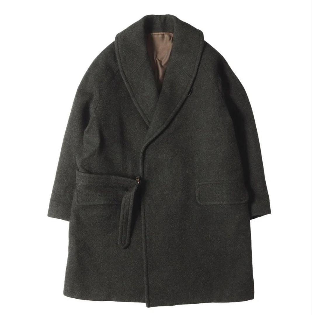 COMOLI ウール ショールカラー コート カーキ 3 OLIVE KHAKI