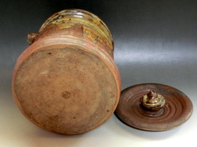 水指■古い高取焼 水さし 耳付き 箆目 お茶道具 古美術 時代物 骨董品■