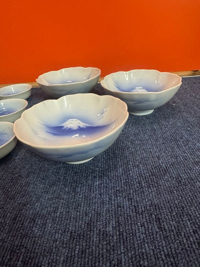 1701  深川製磁　富士山　花型皿3客　丸皿5客