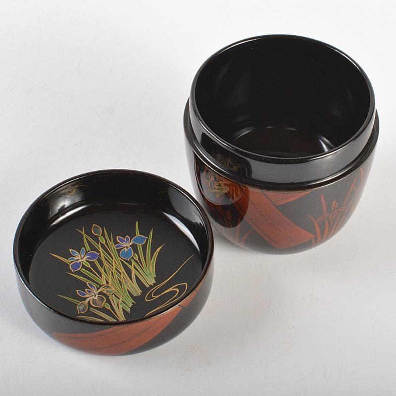 茶道具　蒔絵師　中出松峰作　白檀塗　螺鈿装飾　八ッ橋蒔絵　中棗　共箱　V6444