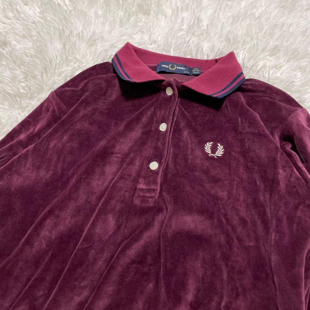 美品　FRED PERRY フレッドペリー　ベロア　ポロシャツ　長袖　刺繍ロゴ