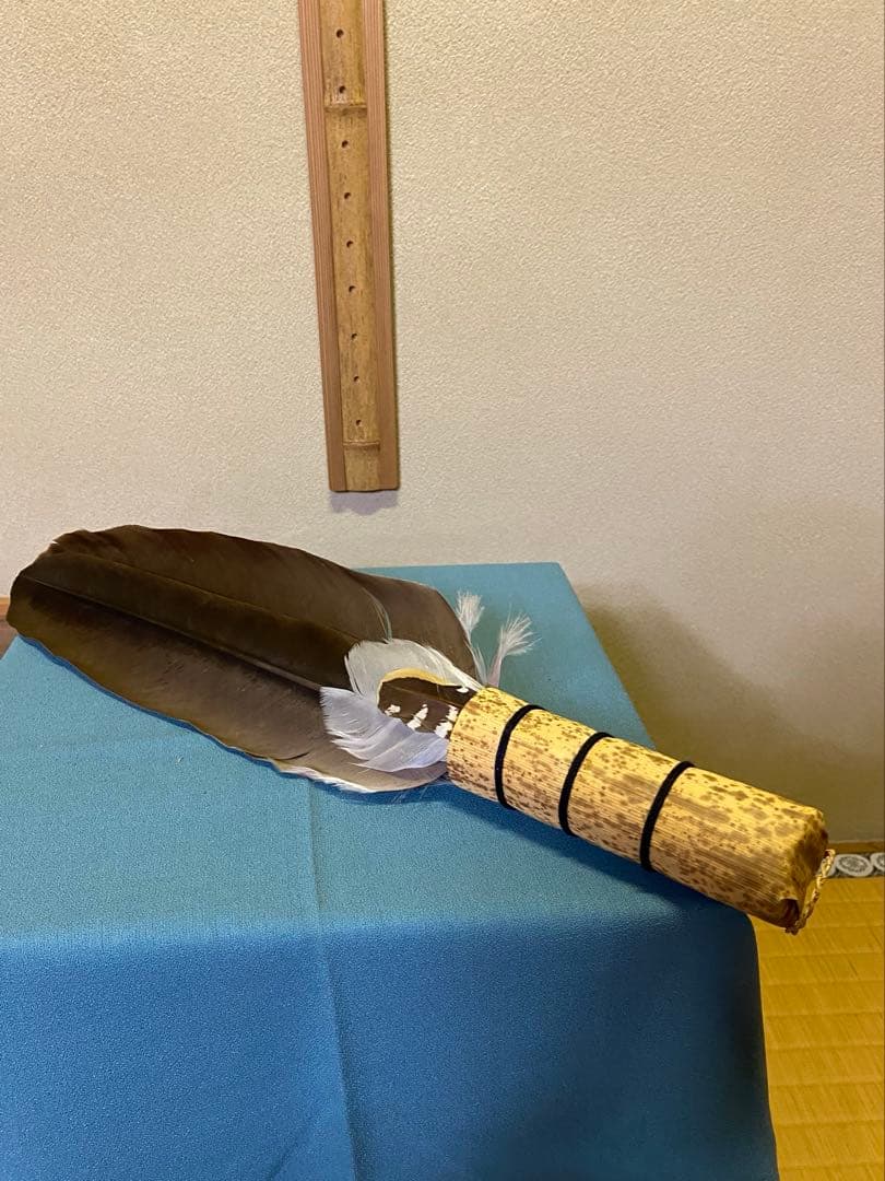 茶道具/座箒 竹皮持手 掴み羽箒 裏千家