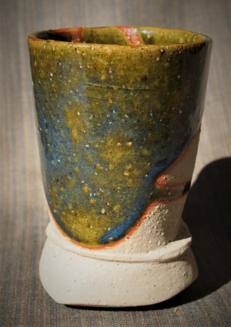 人気作家★隠崎隆一【師：人間国宝　伊勢崎淳】★織部麦酒器★共箱