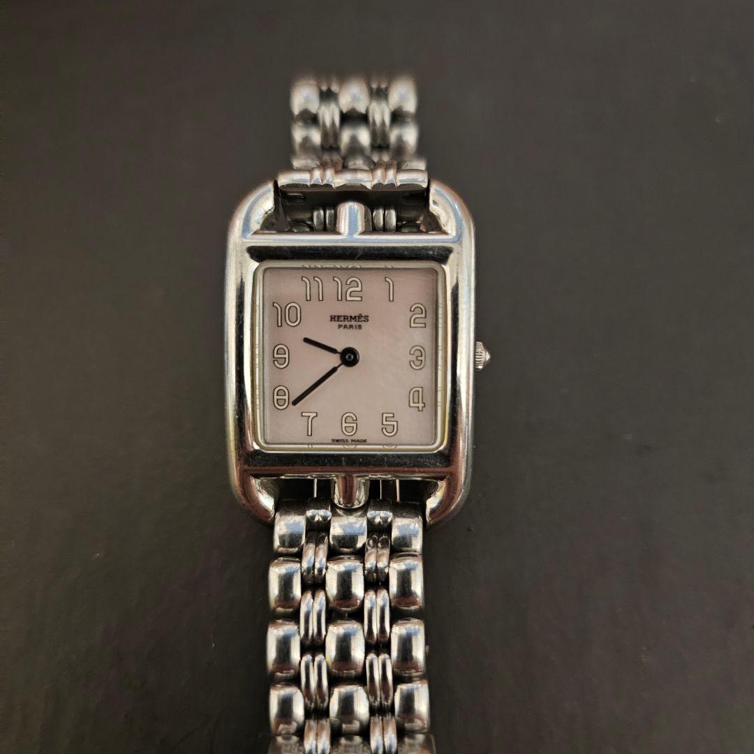 HERMES エルメス　ケープコッド希少ピンク文字盤レディース腕時計　稼働良好。