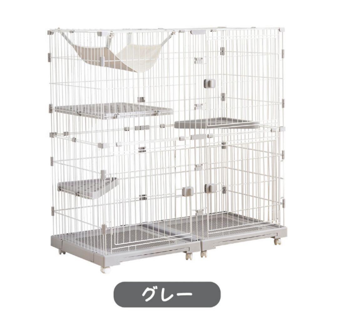 新品　キャットケージ　グレー　キャットゲージ　ケージ　猫用品　ワイド　ペット用品