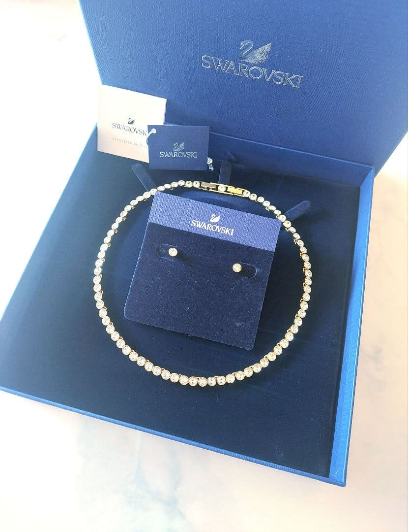 新品SWAROVSKI Tennis ネックレス ピアス セット スワロフスキー