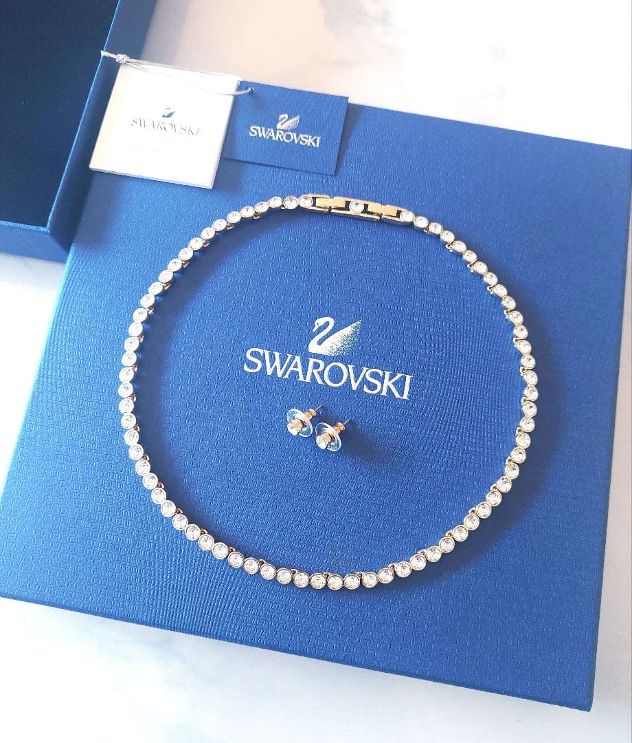 新品SWAROVSKI Tennis ネックレス ピアス セット スワロフスキー