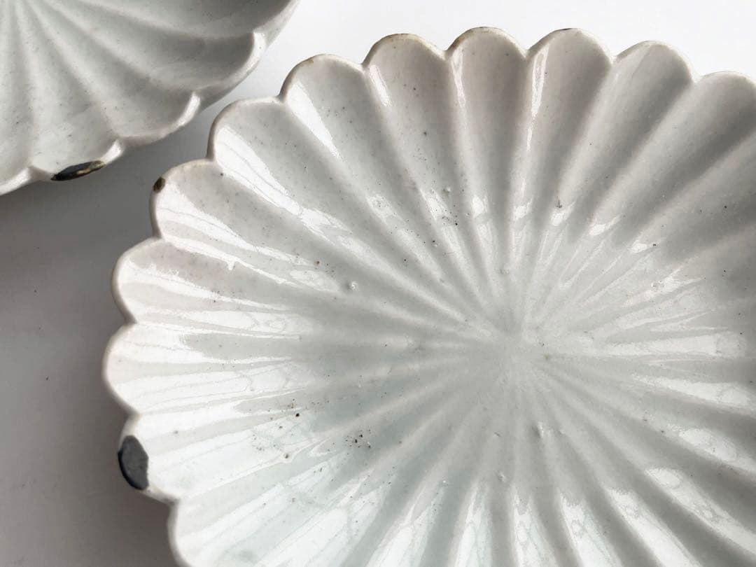 骨董　アンティーク　白磁　菊花小皿　楕円　オーバル　小皿　柿右衛門　古伊万里