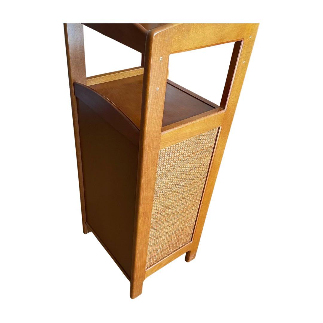 希少　カリモク ラタン 木製電話台・FAX台 引き出し付き 昭和レトロ