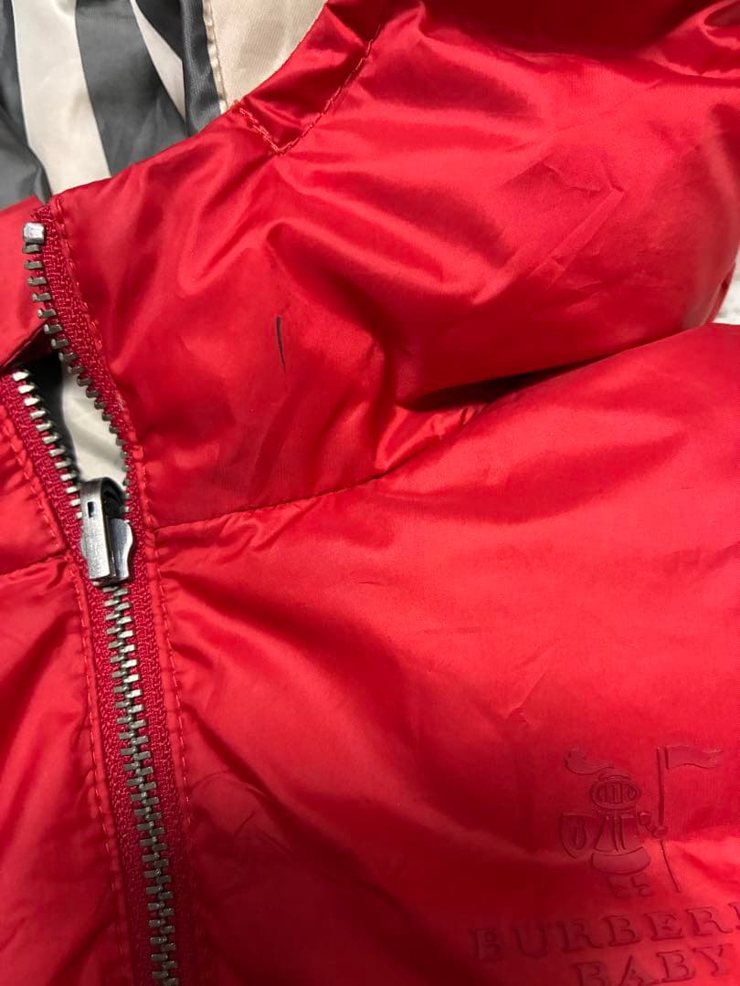 Burberry 赤 チェック柄 ダウンコート98㌢8Y