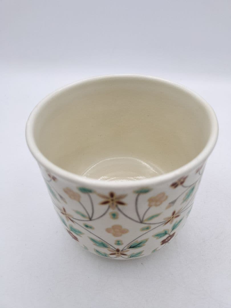 c736 筒茶碗 岸辺の草花 通次阿山 木箱 茶道具 古物