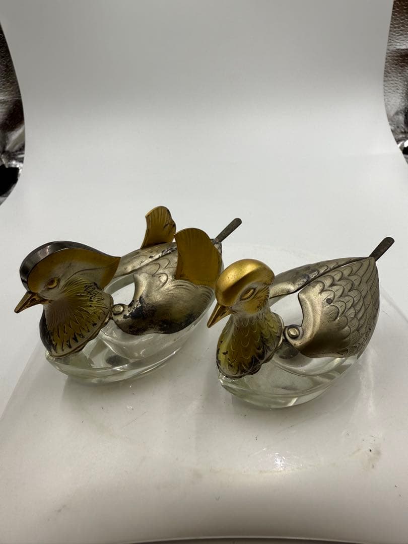 アヒル型水晶置物 銀製 2個セット