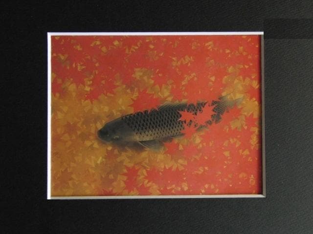 牧進、【秋の池】、希少画集画より、状態良好、新品高級額装付