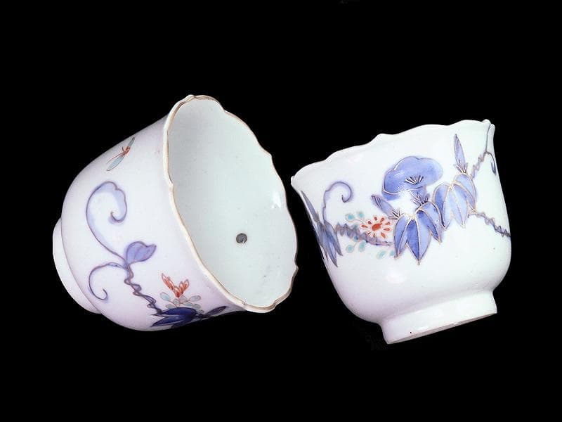 古伊万里　染錦　朝顔の図　向付　猪口　２客　E147AS-fbrg