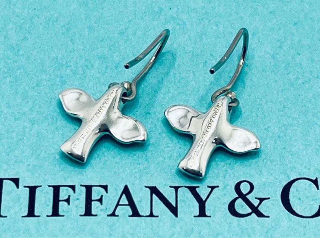 h508 美品　ティファニー　バード　クロス　フック　ピアス　シルバー　925