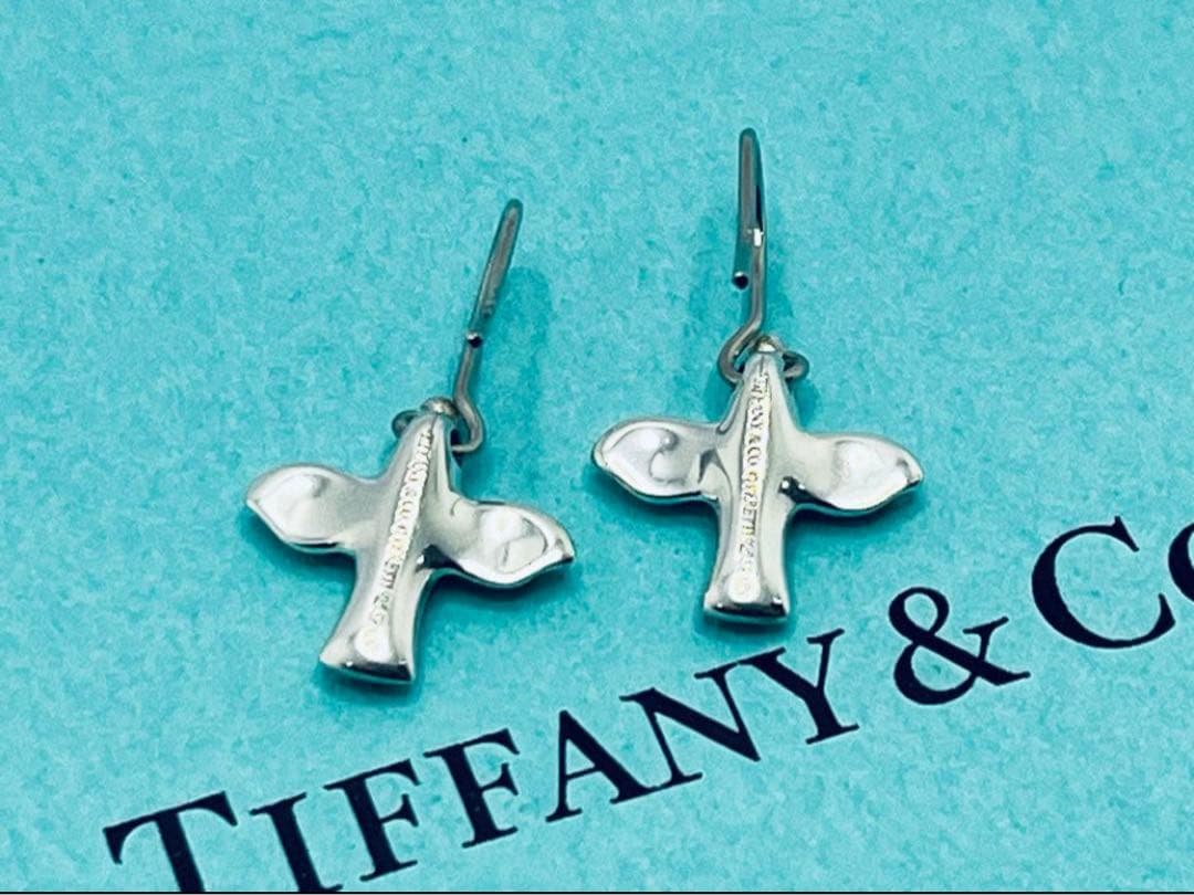 h508 美品　ティファニー　バード　クロス　フック　ピアス　シルバー　925