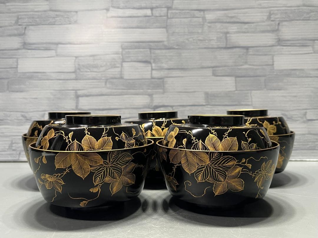 時代　極上　輪島塗　沈金蒔絵　煮椀　吸物椀　五客　木製　おすすめ品