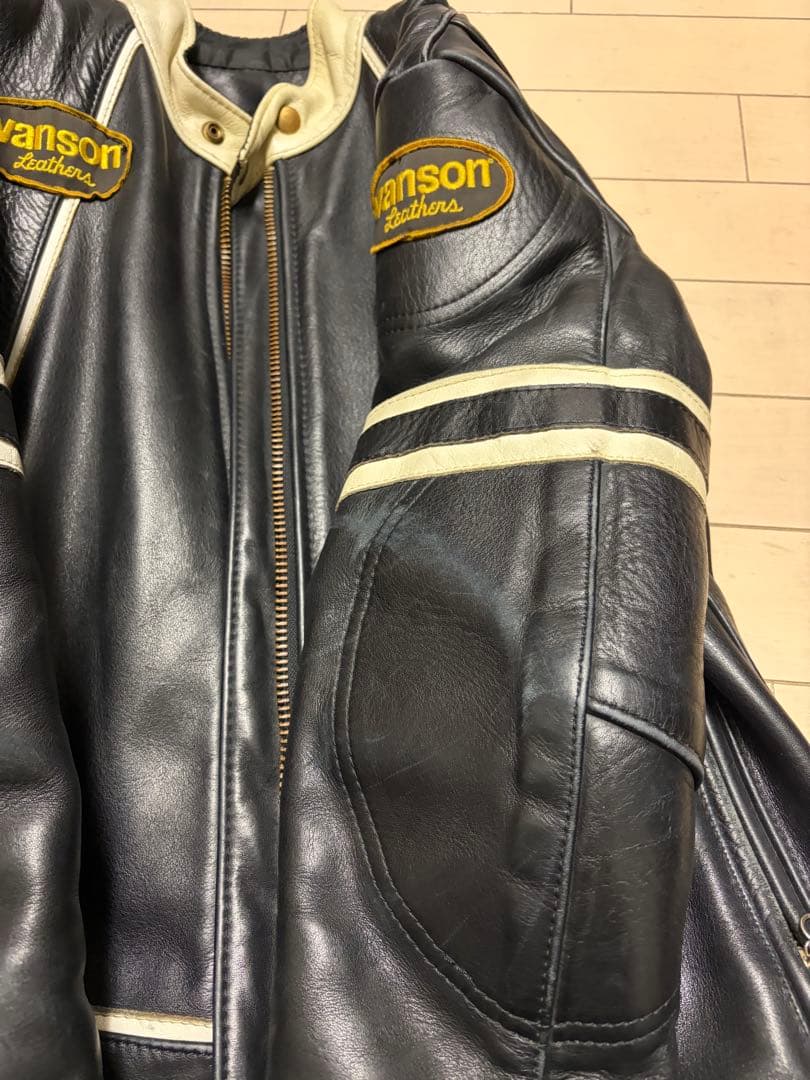VANSONシングルライダースジャケットブラック/ホワイト/ブラックsize38