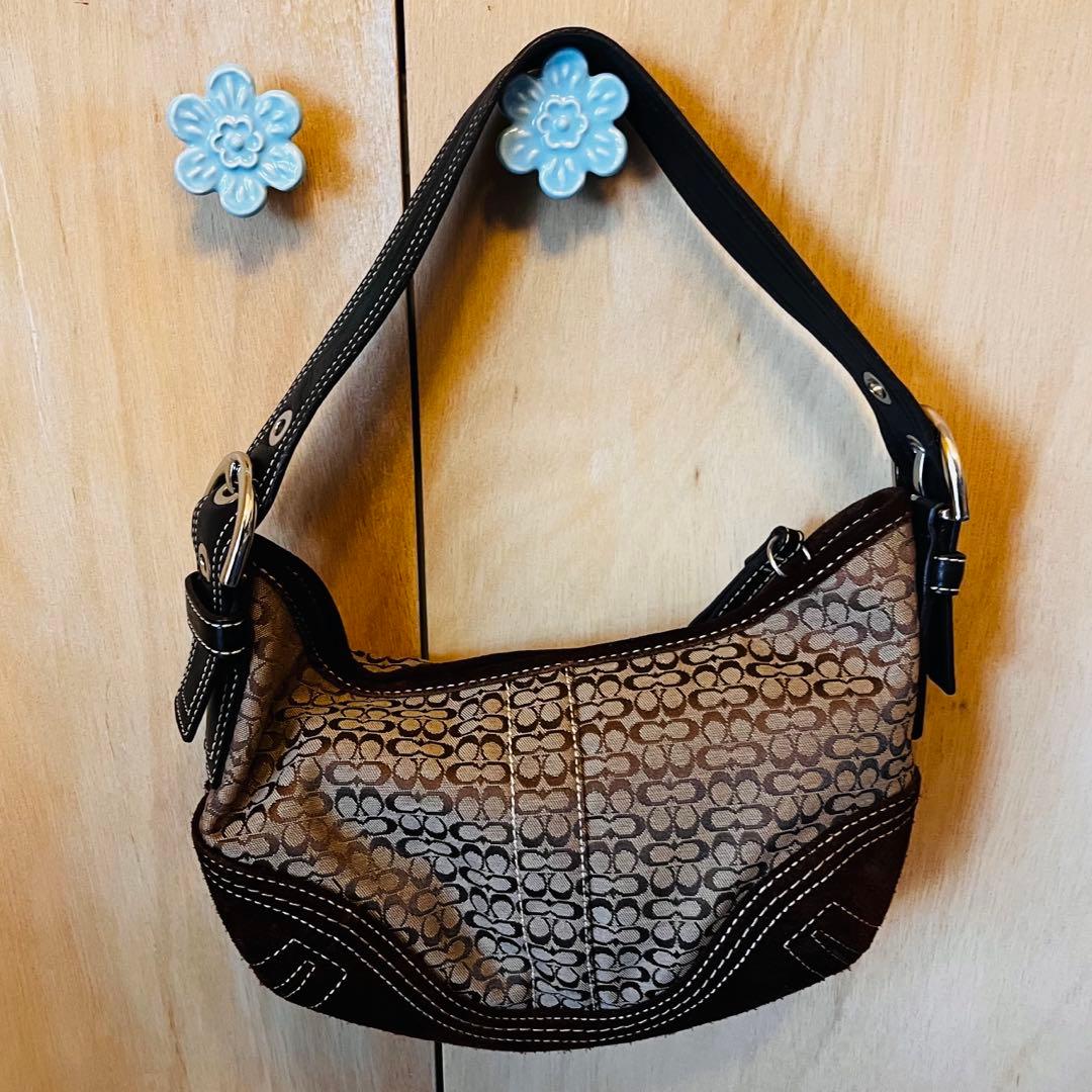 COACH シグネチャー ワンショルダー キャンバス レザー スエード