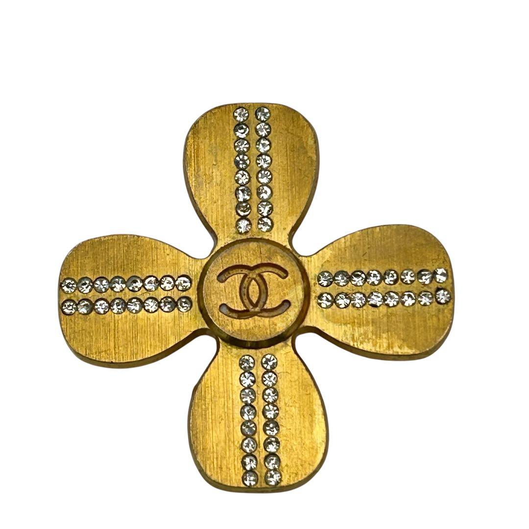 CHANEL シャネル ゴールド ココマーククローバーラインストーン ブローチ